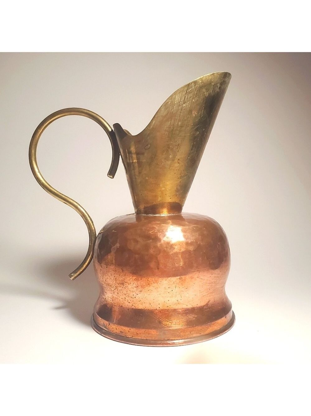 ANTIQUE Copper Pitcher Jug with Brass Accents & Petina Farmhouse Style